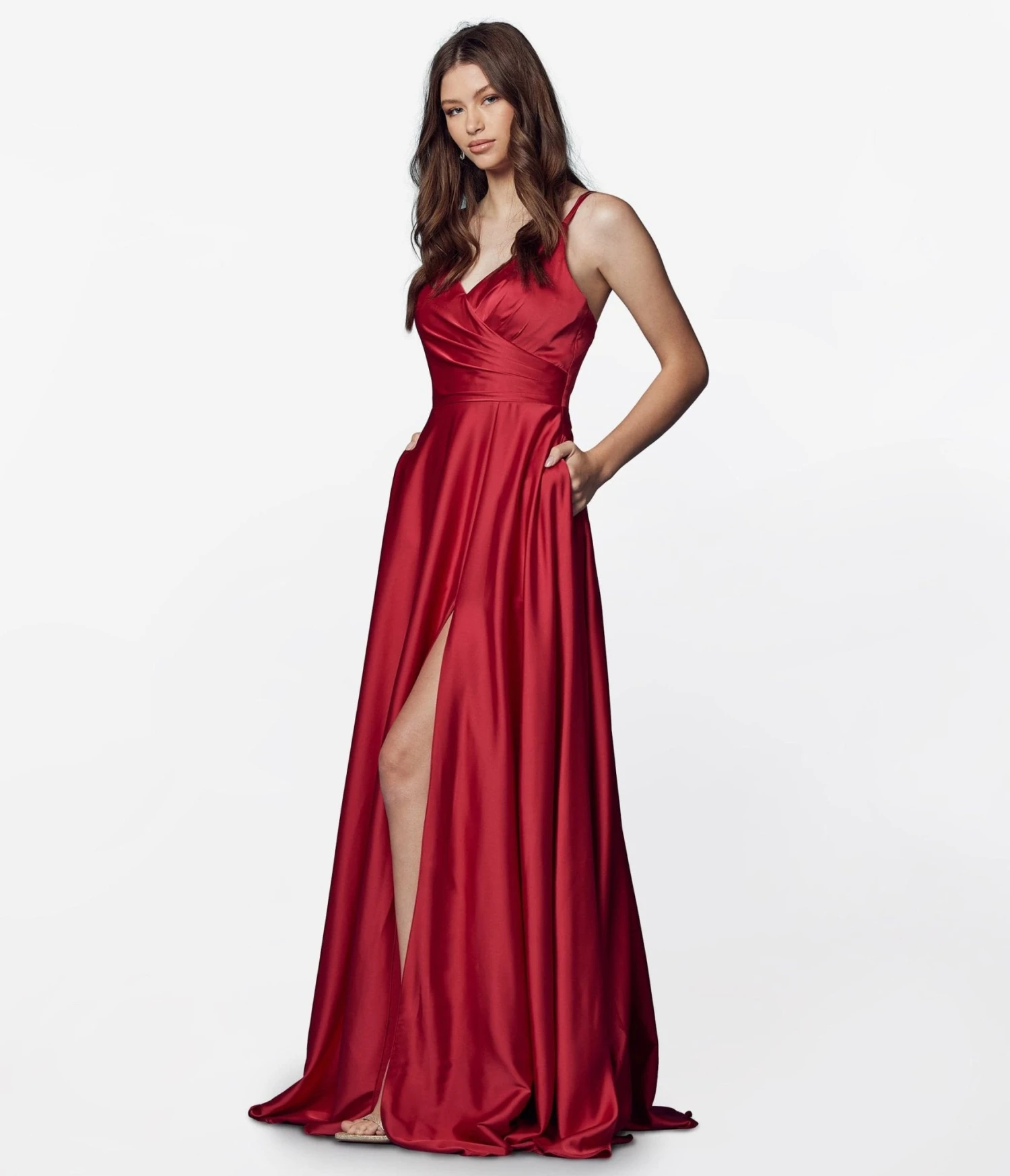 Red Satin Full Length Prom Dress 2 Red Satin Full Length Prom Dress - Image 2