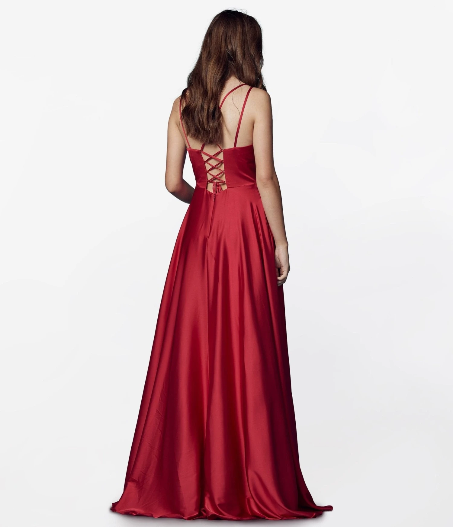 Red Satin Full Length Prom Dress 3 Red Satin Full Length Prom Dress - Image 3