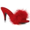 PLEASER Red Satin & Marabou Feather Peep Toe Amour Heel Slipper