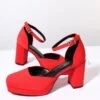 Red Satin & Rhinestone Buckle Pumps