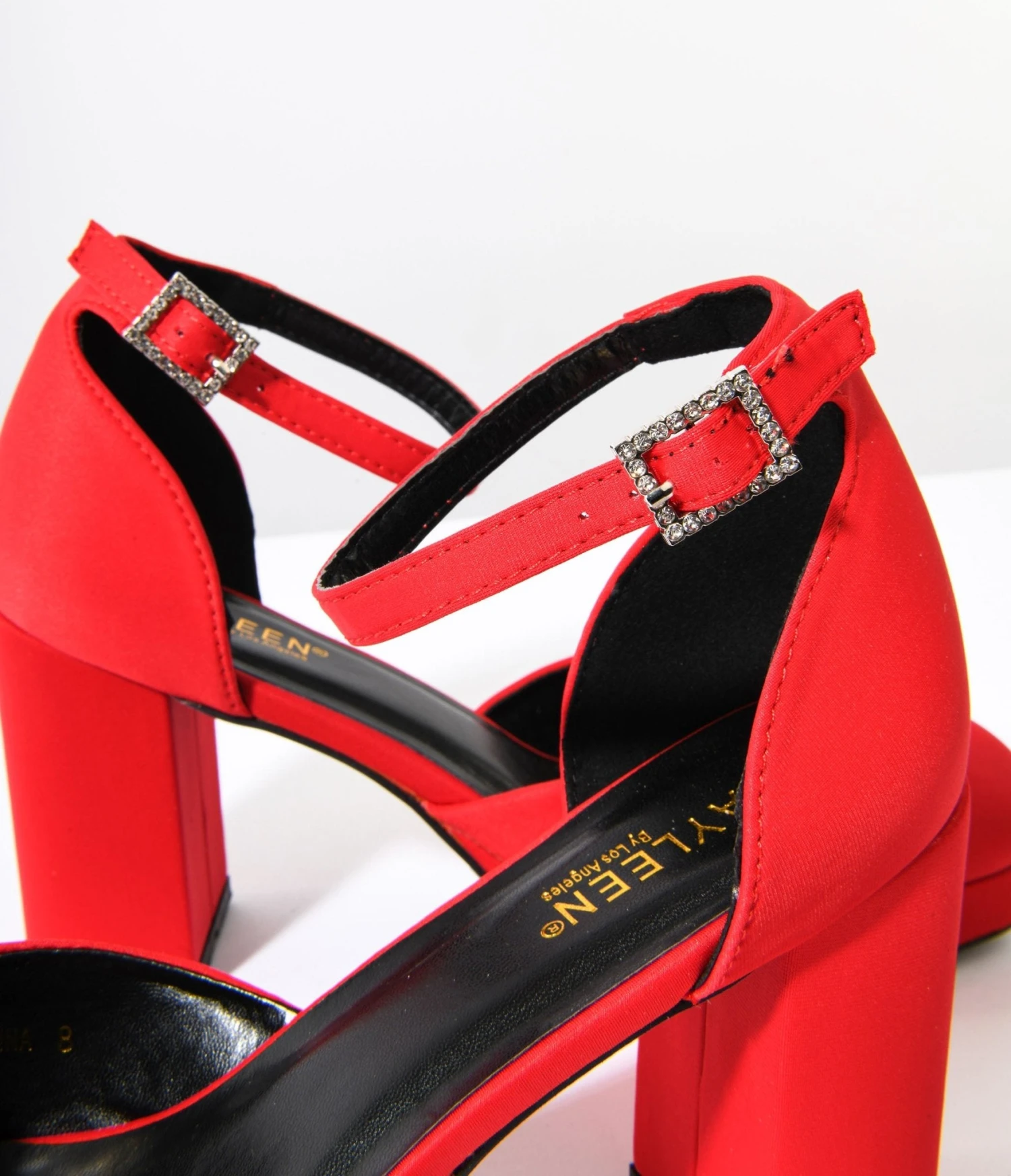 Red Satin & Rhinestone Buckle Pumps 2 Red Satin & Rhinestone Buckle Pumps - Image 2
