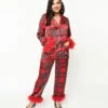 Red Tartan & Feather Trim Pajama Set
