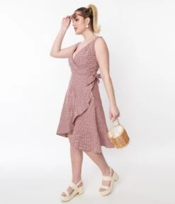 Red & White Gingham Wrap Dress -New Dress Store red white gingham wrap dress 509722