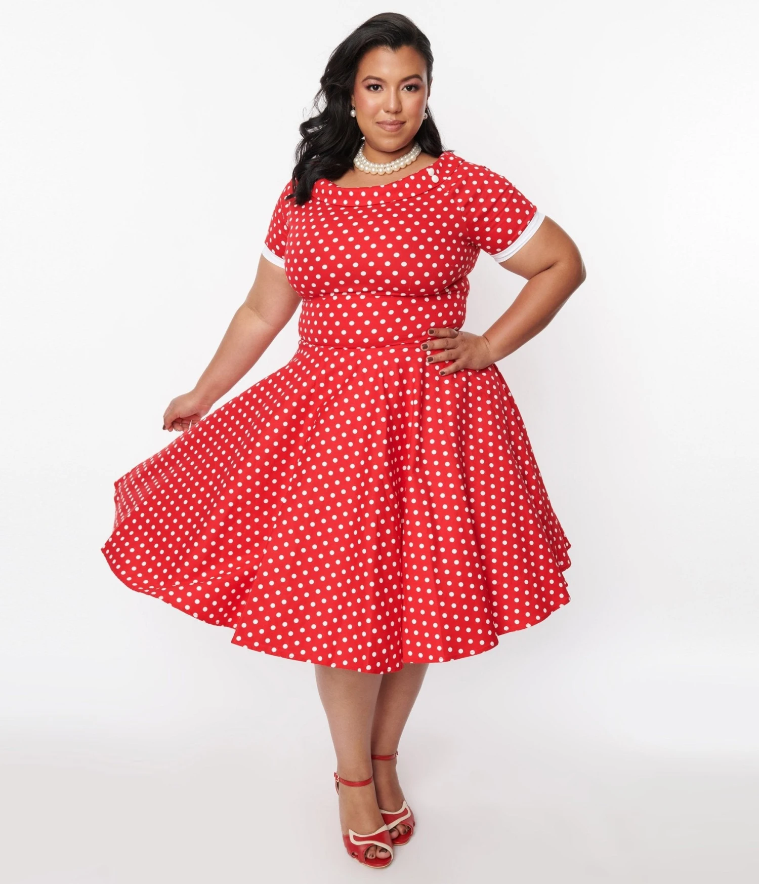 Red & White Polka Dot Dolly Swing Dress 1 Red & White Polka Dot Dolly Swing Dress