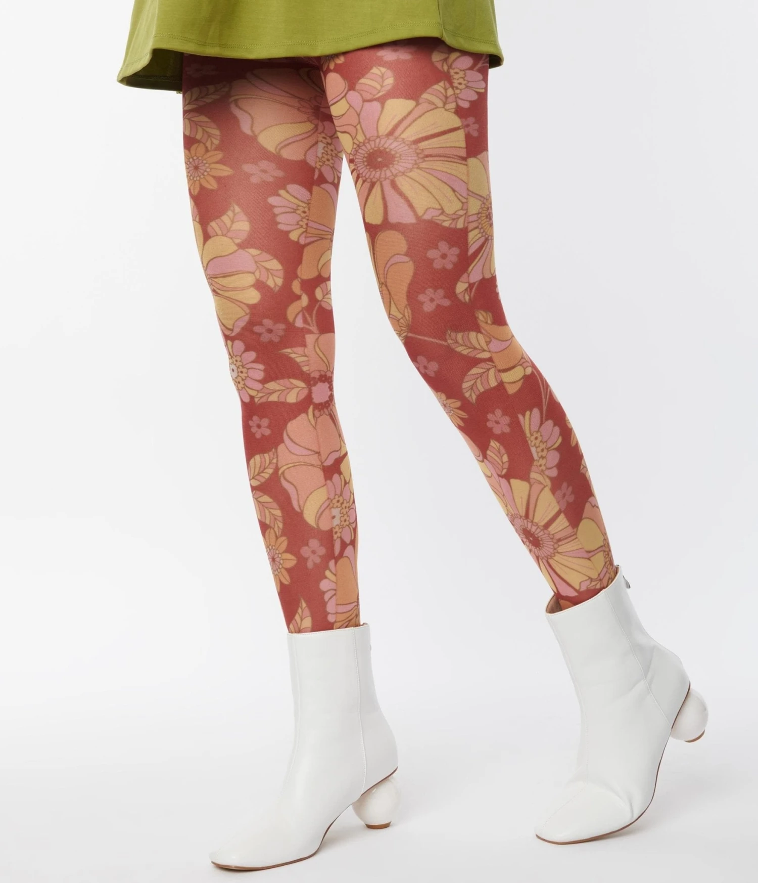 Retro Auburn Floral Print Tights 4 Retro Auburn Floral Print Tights - Image 4