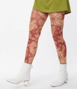 Retro Auburn Floral Print Tights