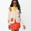 Retro Beige Mod Floral Cardigan