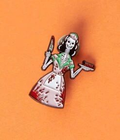 Retro Skeleton Waitress Enamel Pin