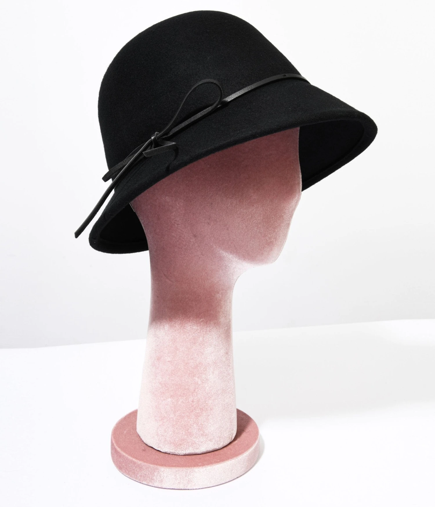 Retro Style Black Wool Leatherette Bow Cord Cloche Hat 1 Retro Style Black Wool Leatherette Bow Cord Cloche Hat