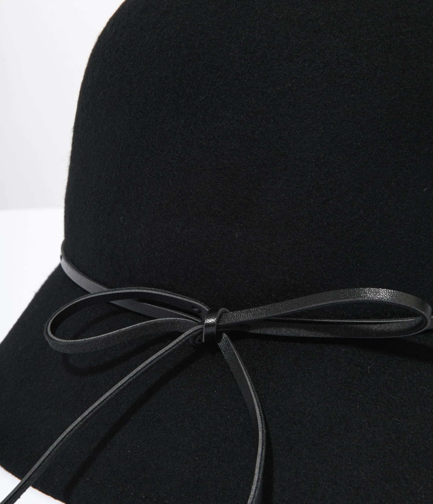 Retro Style Black Wool Leatherette Bow Cord Cloche Hat 2 Retro Style Black Wool Leatherette Bow Cord Cloche Hat - Image 2