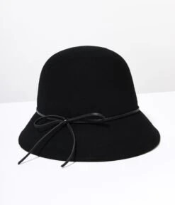 Retro Style Black Wool Leatherette Bow Cord Cloche Hat 5 Retro Style Black Wool Leatherette Bow Cord Cloche Hat -New Dress Store retro style black wool leatherette bow cord cloche hat 555241
