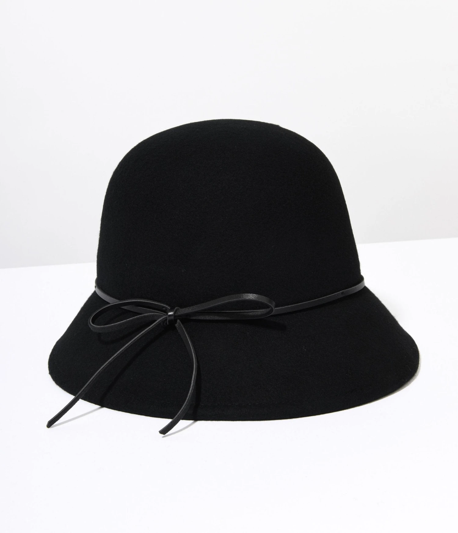Retro Style Black Wool Leatherette Bow Cord Cloche Hat 3 Retro Style Black Wool Leatherette Bow Cord Cloche Hat - Image 3
