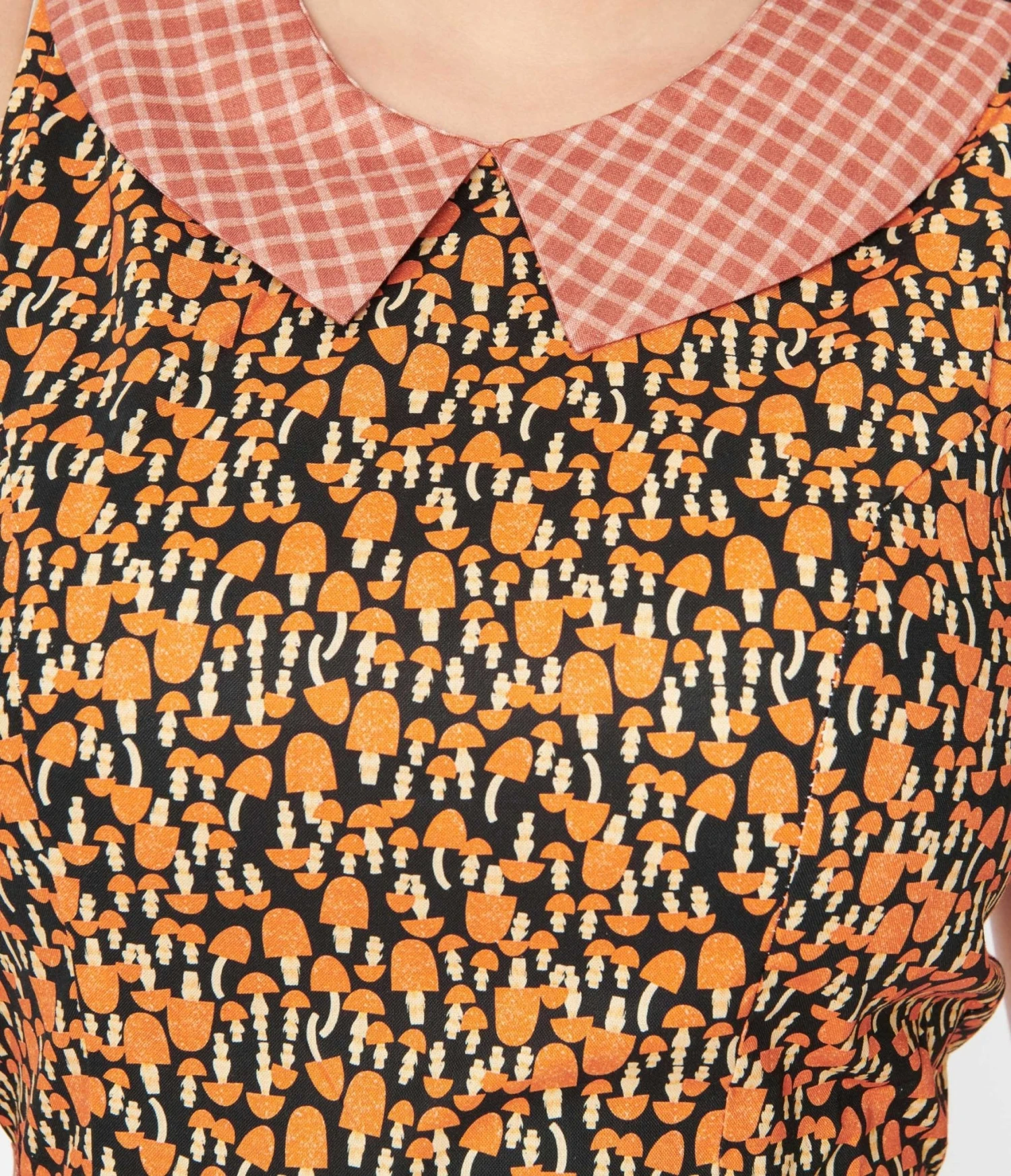 Retrolicious Black & Orange Mushroom Collared Fit & Flare Dress 2 Retrolicious Black & Orange Mushroom Collared Fit & Flare Dress - Image 2