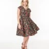 Retrolicious Brown & Holiday Florals Greta Swing Dress