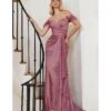 Cinderella Divine Rose Glitter Draped Off The Shoulder Prom Dress