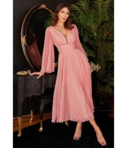 Cinderella Divine Rose Gold Pleated Midi Bridesmaid Dress