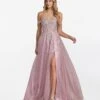 Rose Pink Floral Shimmer Formal Gown