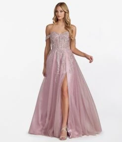 Rose Pink Floral Shimmer Formal Gown