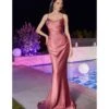 Cinderella Divine Rosewood Satin Fitted Slip Bridesmaid Gown