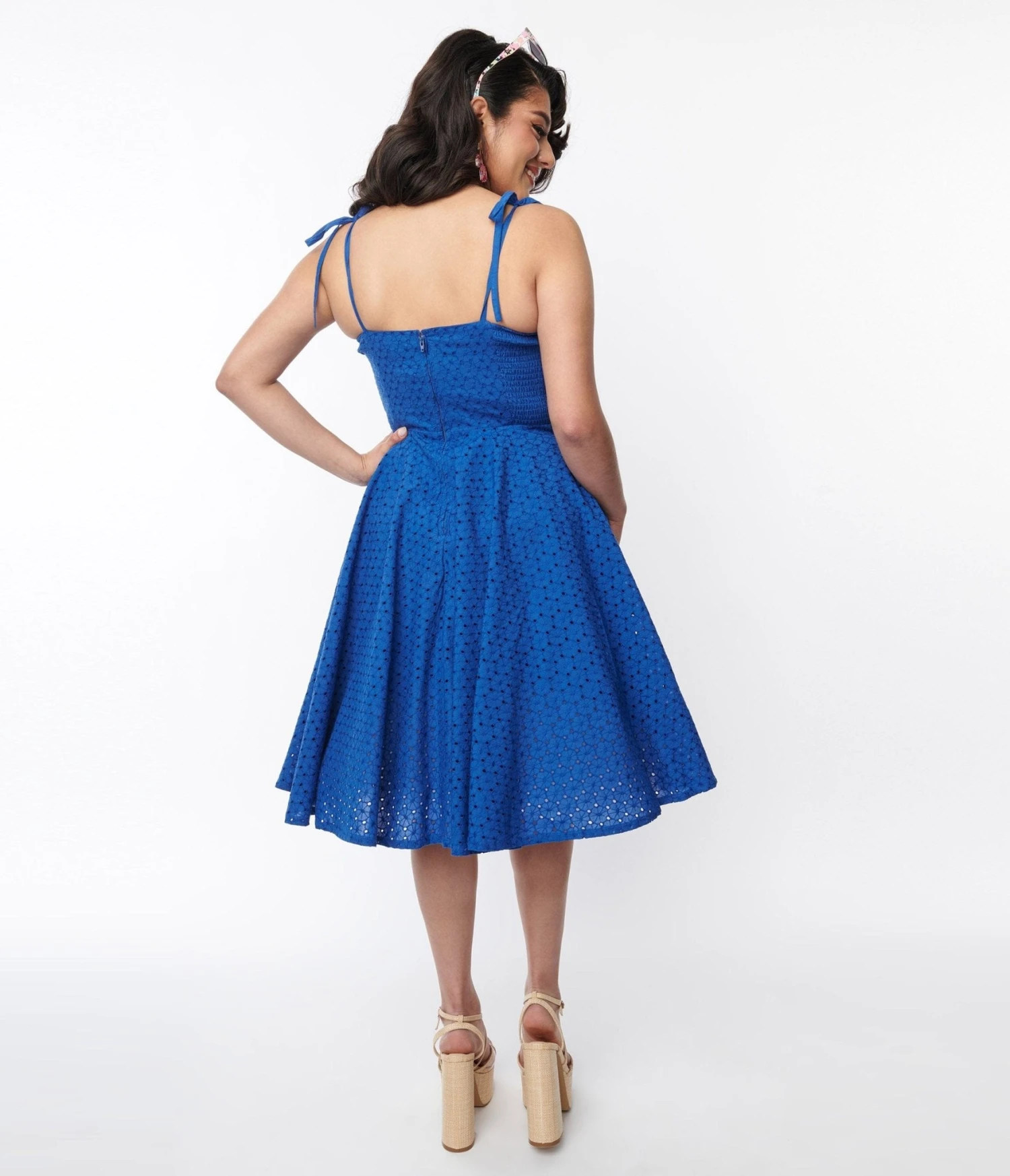 Royal Blue Eyelet Swing Sundress 3 Royal Blue Eyelet Swing Sundress - Image 3