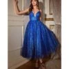 Cinderella Divine Royal Blue Glitter Sleeveless Tea Length Ball Gown