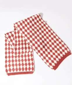 Rust & Ivory Checkered Diamond Scarf -New Dress Store rust ivory checkered diamond scarf 672516
