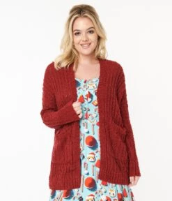 Rust Red Open Long Cardigan
