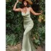 Cinderella Divine Sage Cowl Neck Satin Bridesmaid Dress