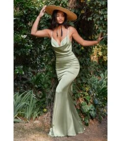 Cinderella Divine Sage Cowl Neck Satin Bridesmaid Dress
