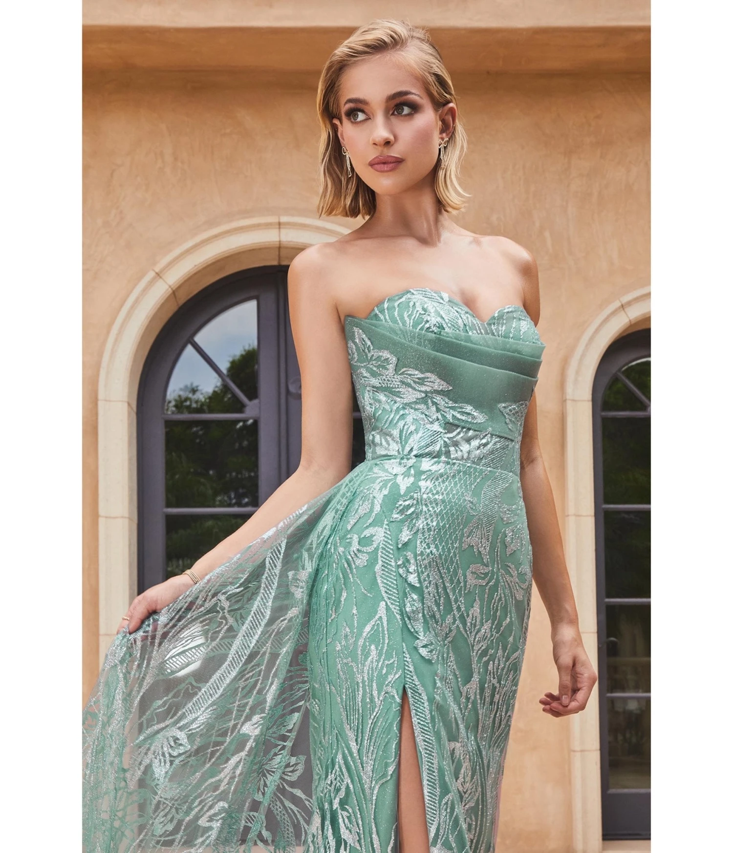 Cinderella Divine Sage Glitter Printed Strapless Mermaid Evening Gown 2 Cinderella Divine Sage Glitter Printed Strapless Mermaid Evening Gown - Image 2