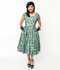 Sage Green & Green Floral Cosmopolitan Swing Dress
