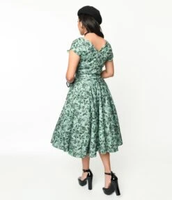 Sage Green & Green Floral Cosmopolitan Swing Dress -New Dress Store sage green green floral cosmopolitan swing dress 846751