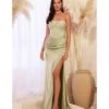 Cinderella Divine Sage Satin Pleated Strapless Corset Evening Gown