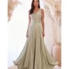 Cinderella Divine Sage Satin Ruched Knotted Keyhole Evening Gown
