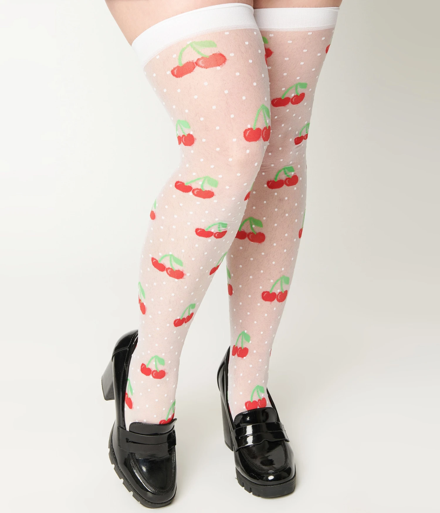 Sheer White Cherry Dot Thigh High Socks 1 Sheer White Cherry Dot Thigh High Socks