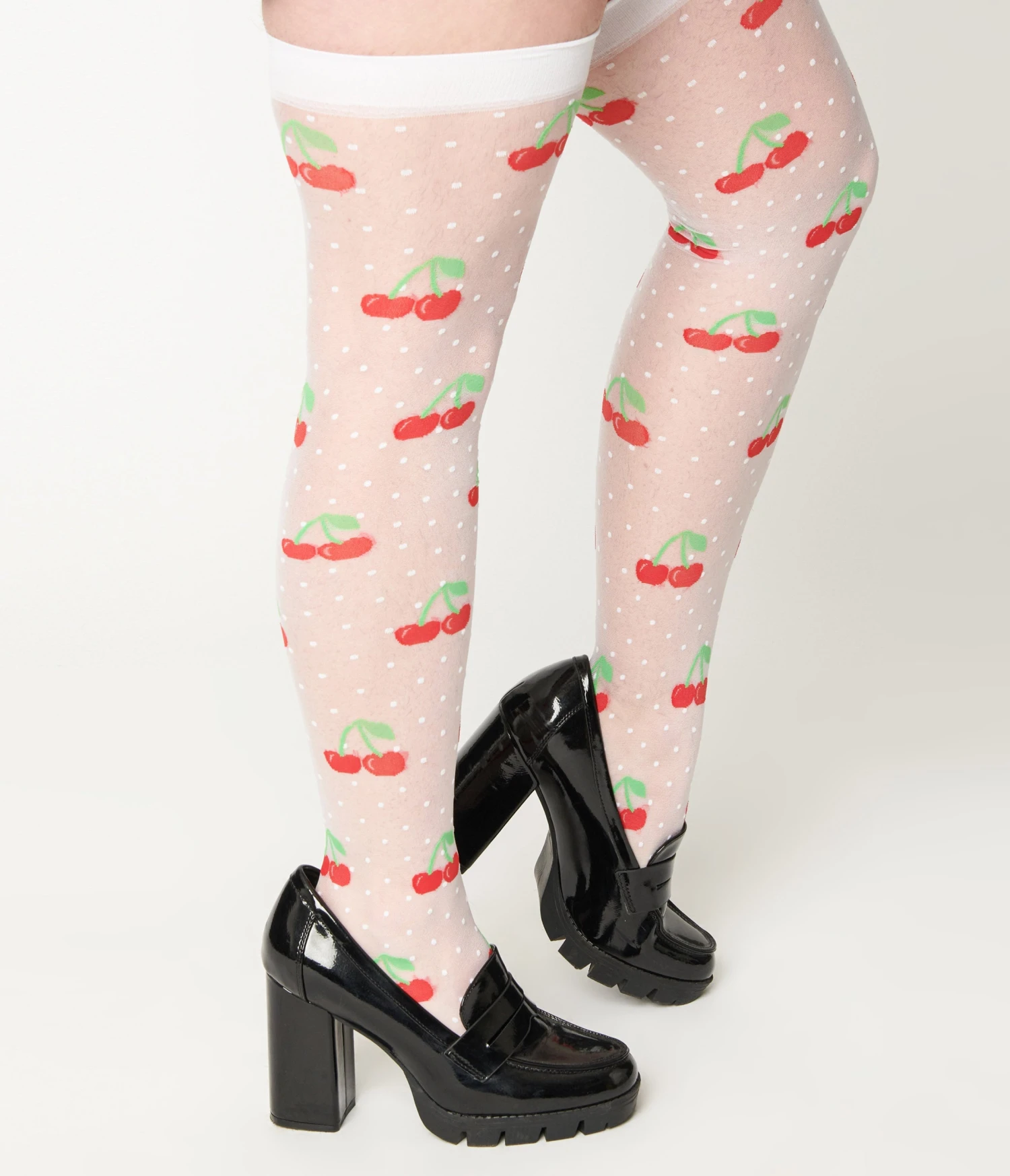 Sheer White Cherry Dot Thigh High Socks 2 Sheer White Cherry Dot Thigh High Socks - Image 2