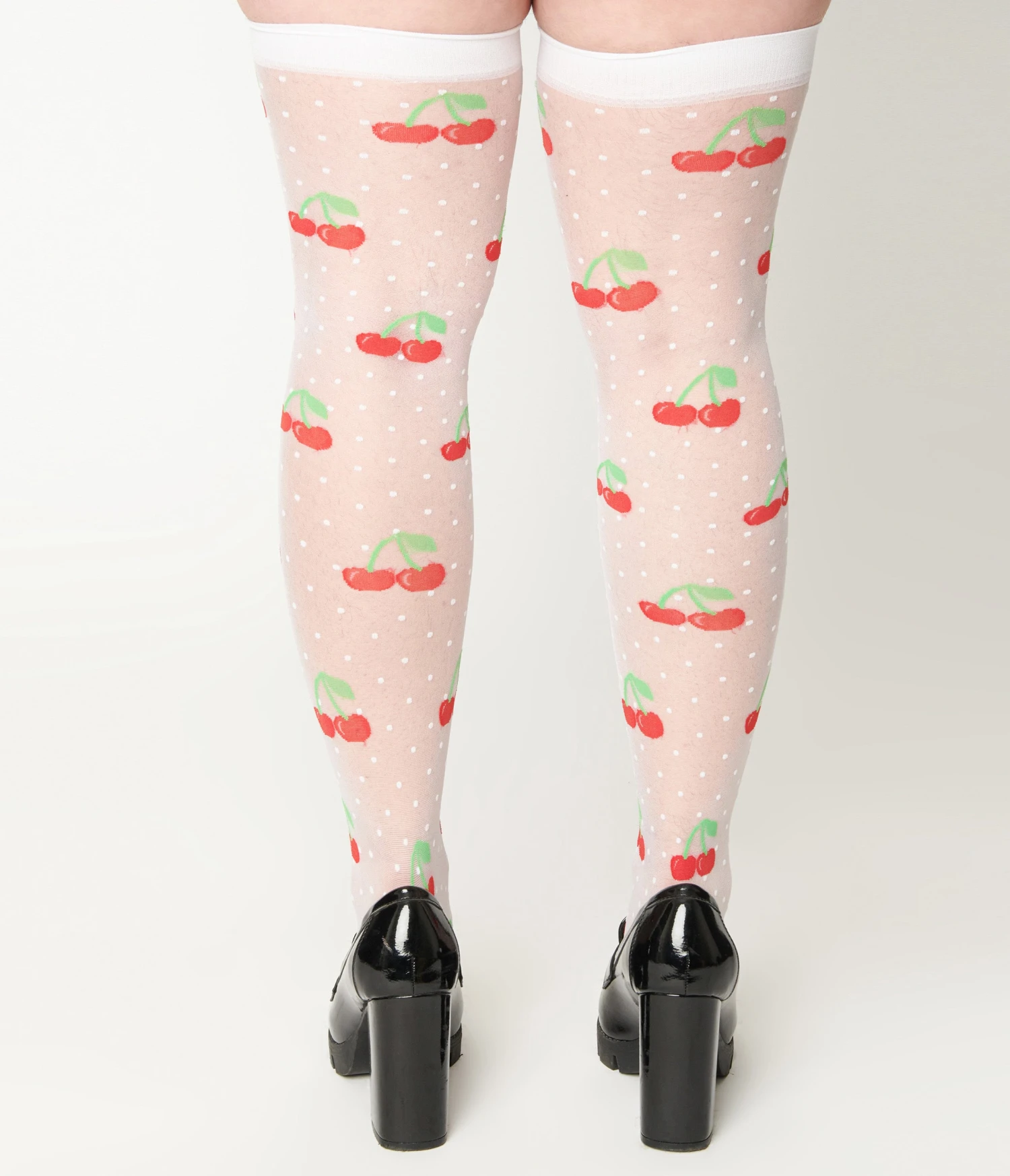 Sheer White Cherry Dot Thigh High Socks 3 Sheer White Cherry Dot Thigh High Socks - Image 3