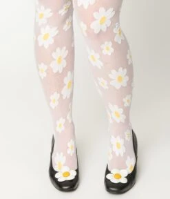 Sheer White Daisy Tights