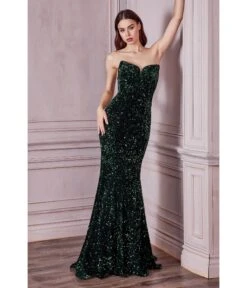 Cinderella Divine Show Stopping Emerald Strapless Sequin Bridesmaid Gown