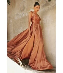 Cinderella Divine Sienna Flowy Satin A-Line Bridesmaid Gown