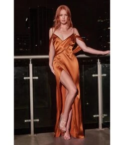 Cinderella Divine Sienna Satin Draped Cowl Back Bridesmaid Dress