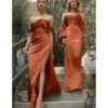 Cinderella Divine Sienna Satin Draped Off The Shoulder Bridesmaid Dress