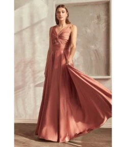 Cinderella Divine Sienna Satin Ruched Knotted Keyhole Evening Gown