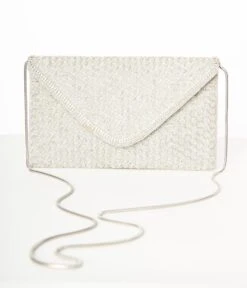 Silver Beaded Evening Envelope Clutch