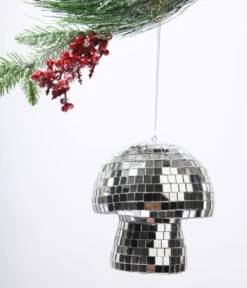 Silver Disco Mushroom Mirror Glass Ornament