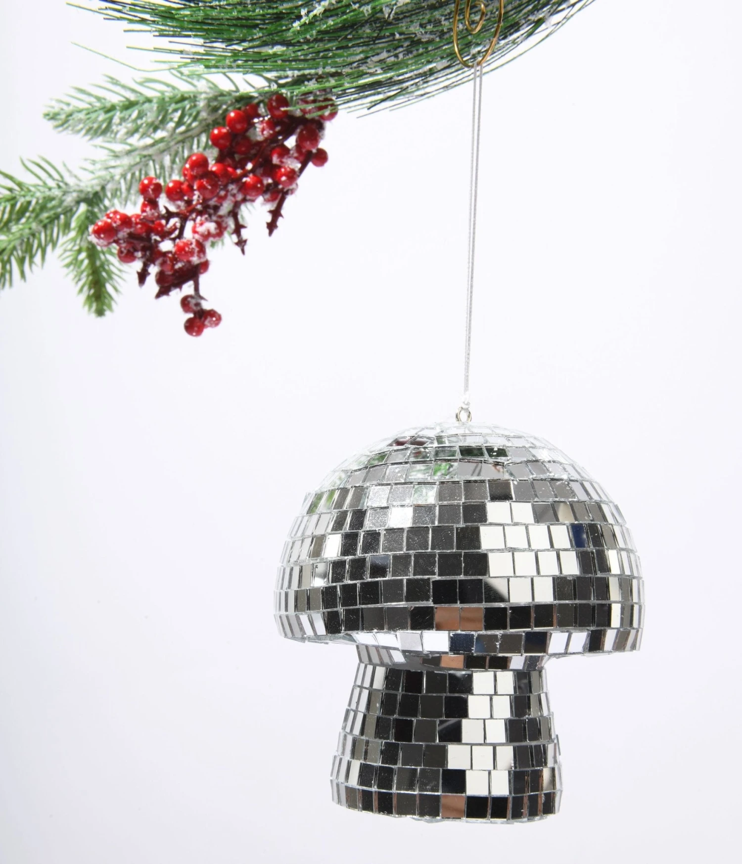 Silver Disco Mushroom Mirror Glass Ornament 1 Silver Disco Mushroom Mirror Glass Ornament