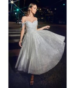 New Dress Store 9 New Dress Store -New Dress Store silver glitter off the shoulder tea length gown 549157