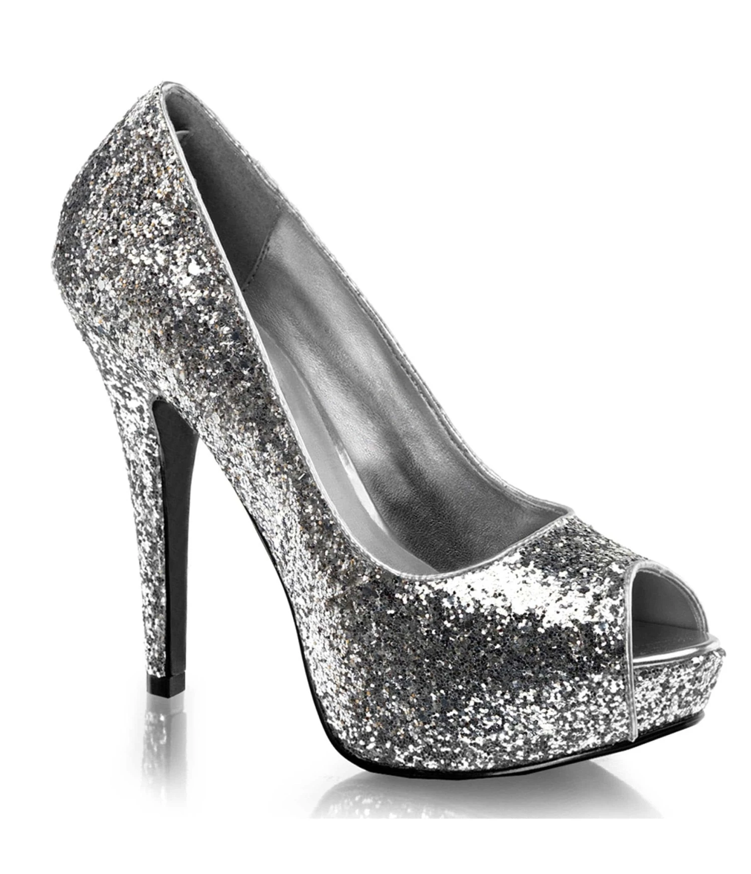 PLEASER Silver Glitter Peep Toe Pumps 1 PLEASER Silver Glitter Peep Toe Pumps