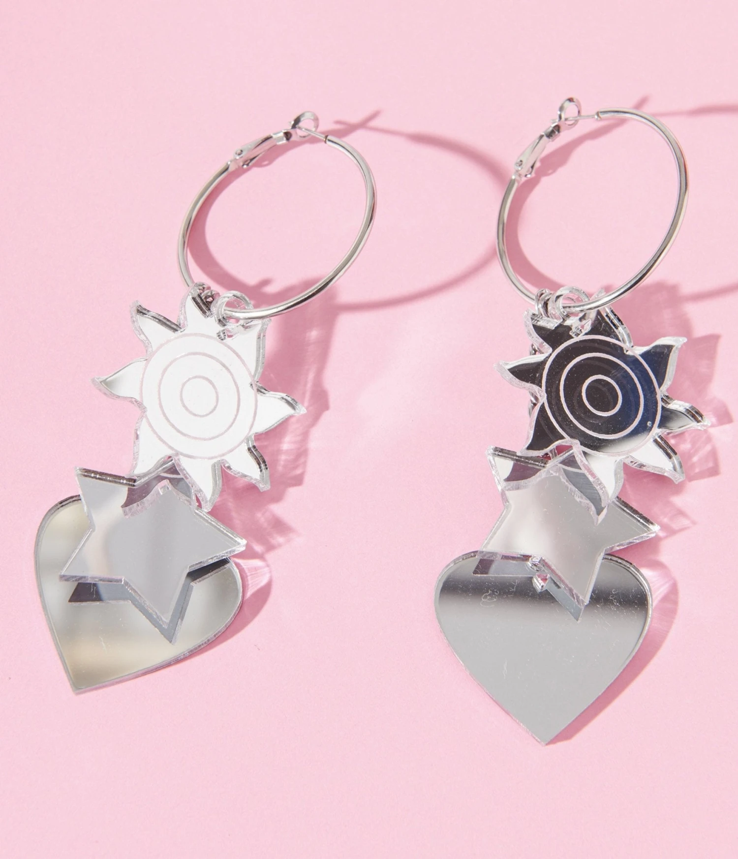 Silver Mirror Acrylic Magic Hoop Earrings 3 Silver Mirror Acrylic Magic Hoop Earrings - Image 3