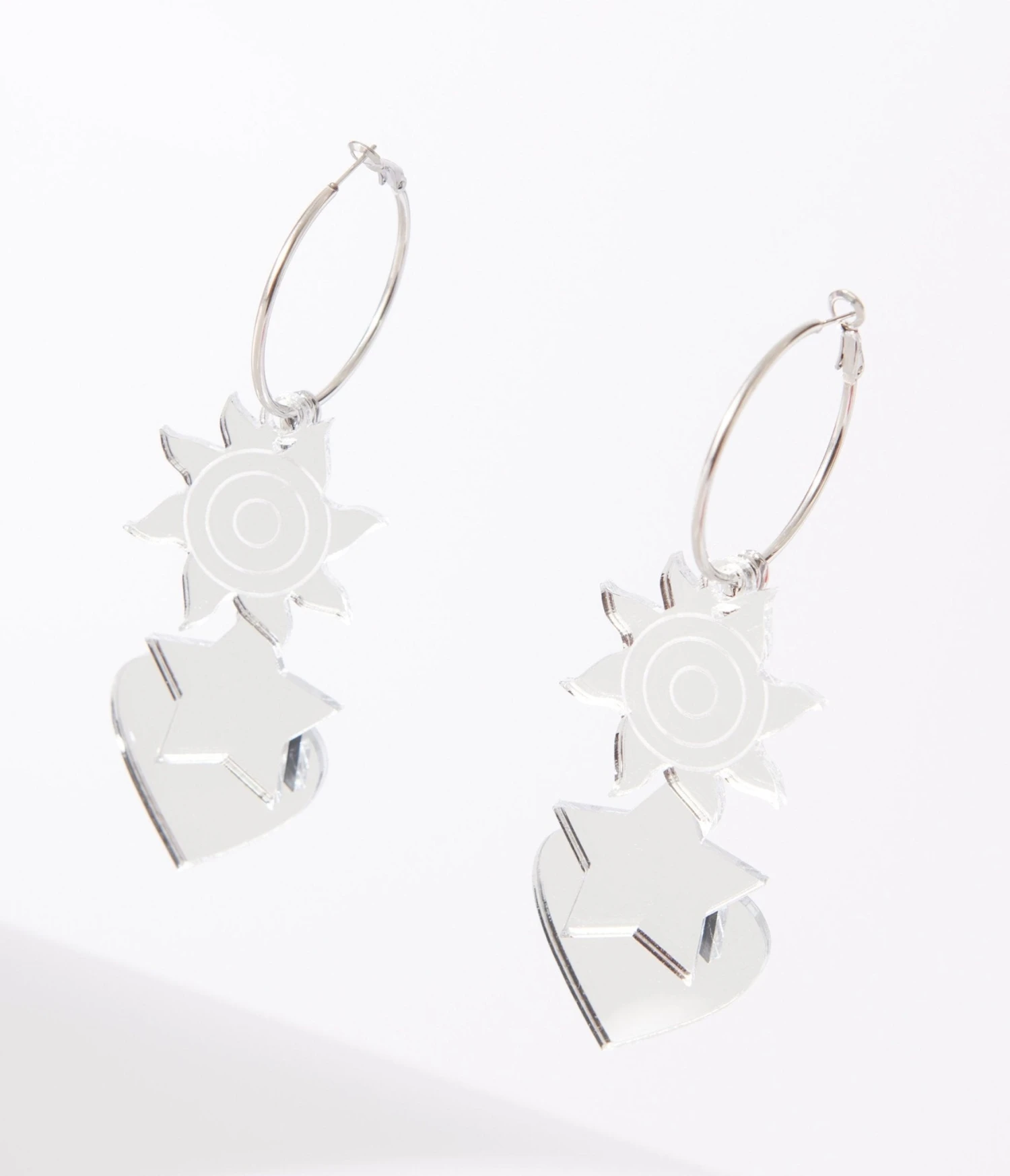 Silver Mirror Acrylic Magic Hoop Earrings 1 Silver Mirror Acrylic Magic Hoop Earrings